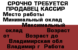 СРОЧНО ТРЕБУЕТСЯ ПРОДАВЕЦ-КАССИР › Место работы ­ Fix price › Минимальный оклад ­ 17 000 › Максимальный оклад ­ 18 000 › Возраст от ­ 18 › Возраст до ­ 45 - Владимирская обл., Владимир г. Работа » Вакансии   